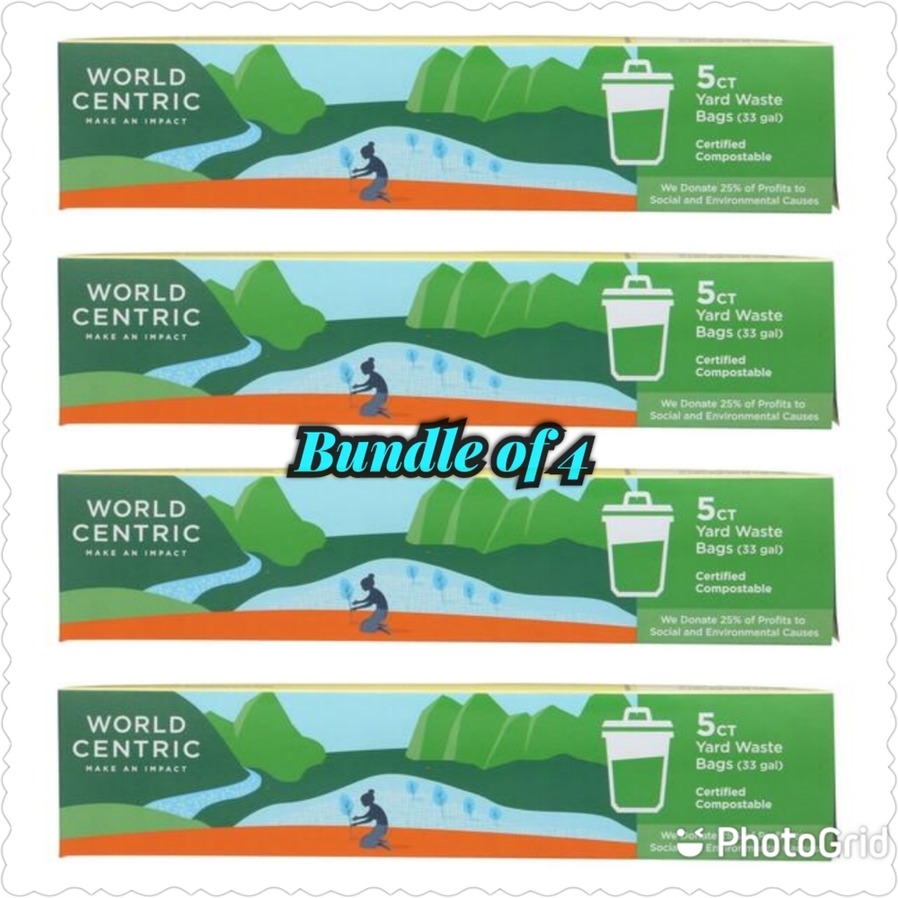 Bundle of 4 World Centric - Bags Compostable 33 Gal - 5 Ct
